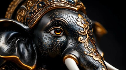 Obraz premium Close up of Ganesha Statue with Gold Accents
