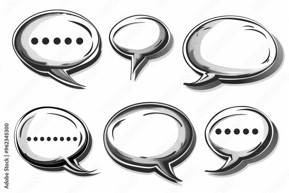Poster A collection of four different types of speech bubbles, ideal for illustration or design projects
