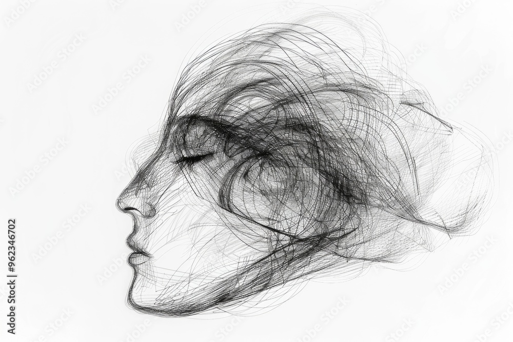 Canvas Prints A black and white drawing of a woman's face with a subtle expression