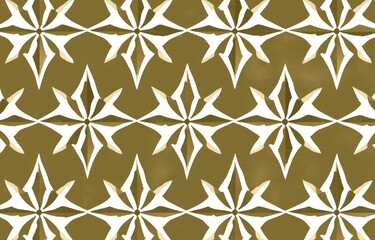 Olive green and white geometric stars hexagonal patterns on a golden brown backdrop.