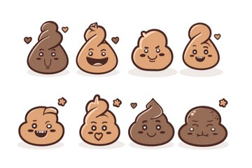 Various cartoon poop faces with different emotions