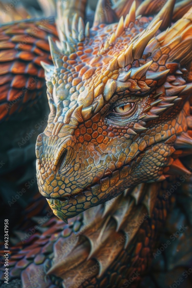 Poster close-up of a dragon's head featuring sharp spikes