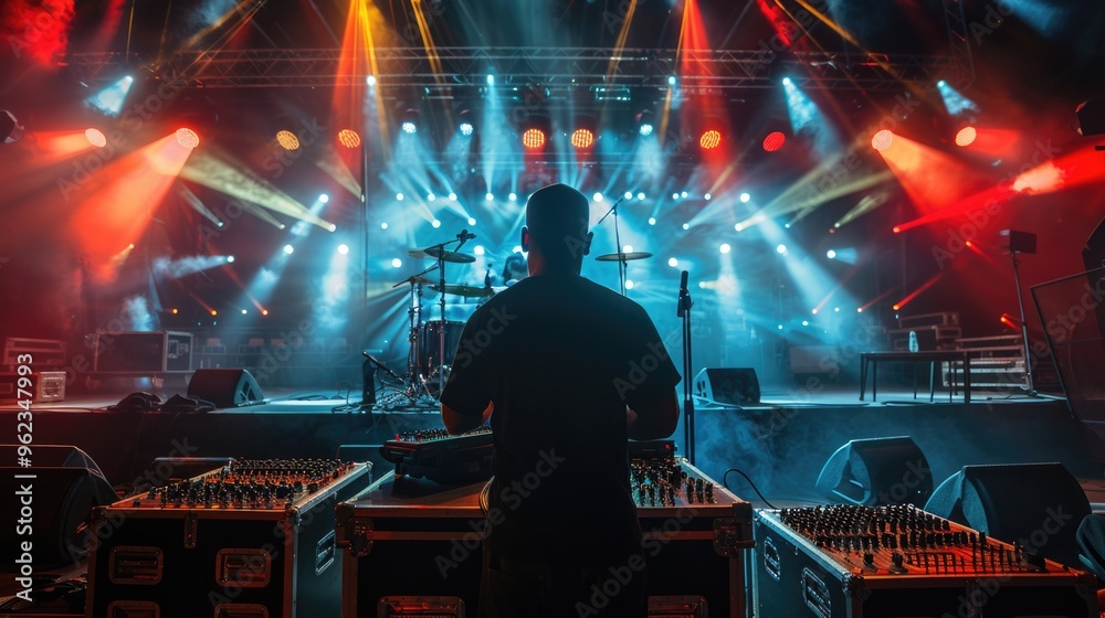 Aufkleber a person standing in front of a brightly lit stage, perfect for event or performance concepts