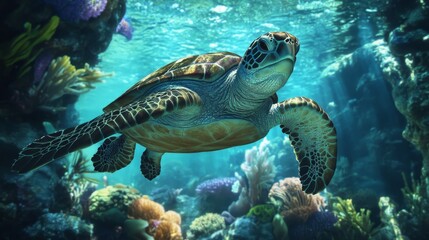 Fototapeta premium sea tortule under water swimming 