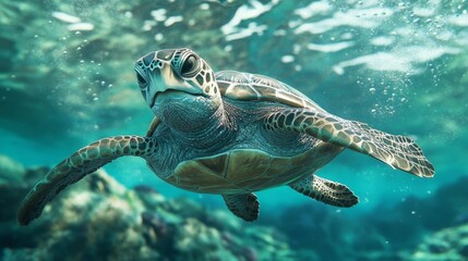 sea tortule under water swimming 