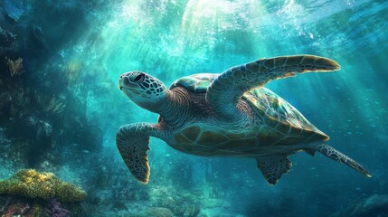 Obraz premium sea tortule under water swimming 