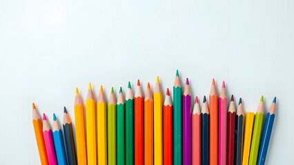 Fototapeta premium Colorful assortment of sharpened pencils arranged artfully on a plain surface