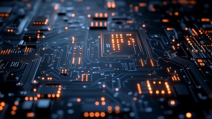 Obraz premium Futuristic Digital Network Circuit Board in Blue and Black