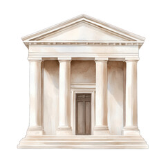 Fototapeta premium Elegant depiction of a classical building with columns and a grand entrance, ideal for architectural and educational themes. watercolor style