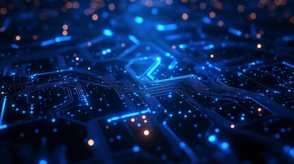 Futuristic Digital Network Circuit Board in Blue and Black