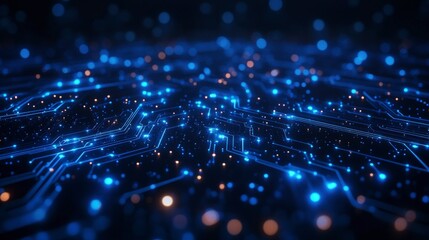 Naklejka premium Futuristic Digital Network Circuit Board in Blue and Black