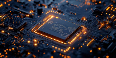 Obraz premium Futuristic Digital Network Circuit Board in Blue and Black
