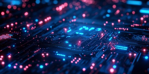 Obraz premium Futuristic Digital Network Circuit Board in Blue and Black