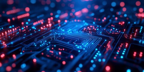 Obraz premium Futuristic Digital Network Circuit Board in Blue and Black