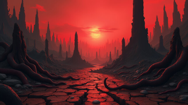 D&uuml;sterer Wald bei Sonnenuntergang