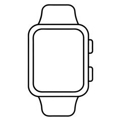 A black and white drawing of an apple watch on white