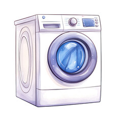 A modern washing machine with a sleek design, featuring a transparent door and control panel for effortless laundry tasks. watercolor style