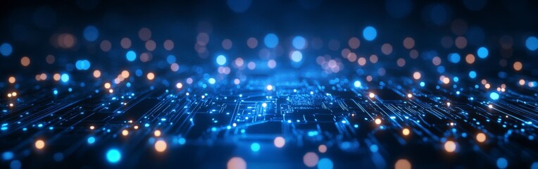 Obraz premium Futuristic Digital Network Circuit Board in Blue and Black
