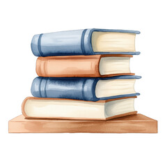 A stack of colorful books resting on a wooden surface, symbolizing knowledge, learning, and education. watercolor style