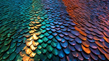 Abstract Metallic Scale Pattern in Blue  Green  and Orange