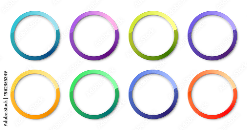 Poster set of colored circles for design, shiny metallic circles. realistic glare in different colors, on w