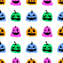 Halloween cute pumpkins seamless monsters pattern for wrapping paper and fabric