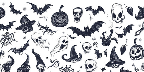 Halloween Doodle Set: Pumpkins, Skulls, and Bats