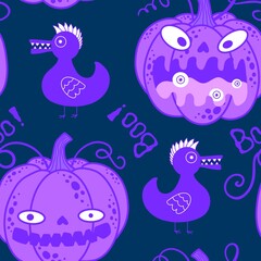 Halloween cute pumpkins seamless monsters pattern for wrapping paper and fabric