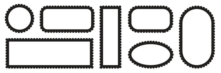 Set of Scallop edge rectangle Border frame collection. Wave scallop squiggle frames. Vector Illustration.