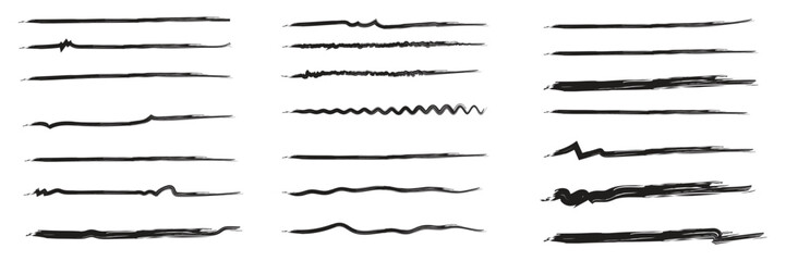 Set of brush crayon highlight underline symbol collection. Handwritten through drawn strikethrough emphasis squiggle swoosh underline vector illustration.