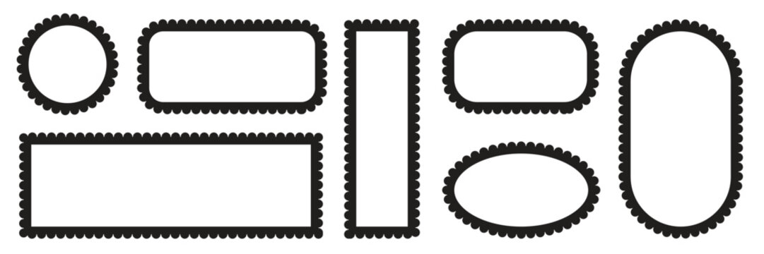 Set of Scallop edge rectangle Border frame collection. Wave scallop squiggle frames. Vector Illustration.