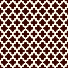 Seamless surface design with ogee ornament. Oriental traditional pattern with repeated mosaic tile. Tracery window wallpaper. Moroccan crosses motif. Arabesque digital paper, textile print. Vector art