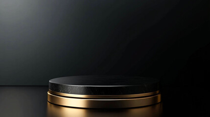 Black and gold luxury podium pedestal product display background 3d rendering
