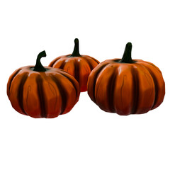 3d render three halloween pumpkins with transparent background