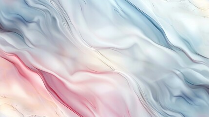 Obraz premium Smooth pastel gradient featuring flowing waves with soft transitions between colors. The gentle mix of light pinks, blues, and cream tones creates a soothing and dreamy effect, perfect for backgrounds