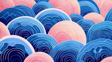 Abstract Pattern of Pink and Blue Curved Shapes with White Lines
