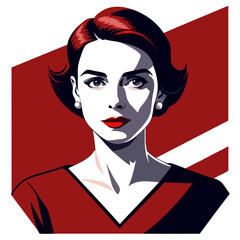 Elegant Woman Portrait Illustration in Bold Red and Black with Geometric Background