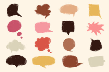 Hand drawn chat bubbles. Retro collection of textured speech frames. Cartoon comic book text boxes