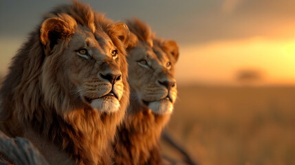 Lions Sitting Wrecked Truck The Prairie