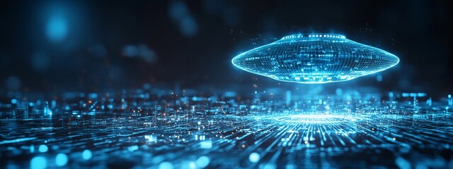 Obraz premium Futuristic UFO Hologram Icon on High-Tech Background