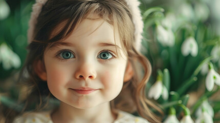 Little Girl With Easter Bunny Ears Making Egg Hunt
