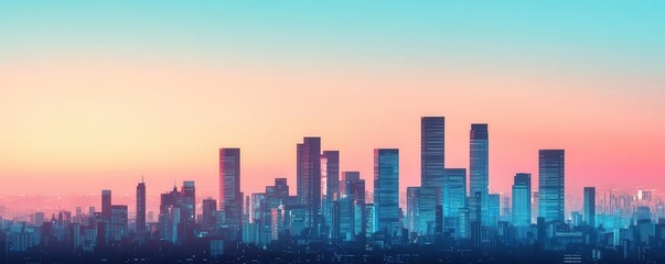 Fototapeta premium Glowing outline of a city skyline at dusk, capturing the transition from day to night, city glowtime, urban and dynamic