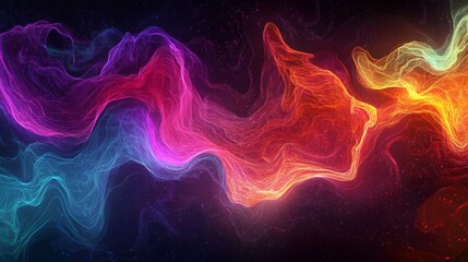 Abstract colorful glowing waves with a dark background.
