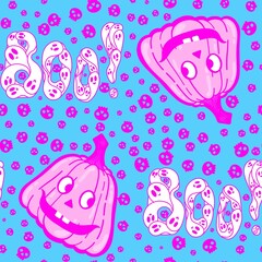 Halloween cute pumpkins seamless monsters pattern for wrapping paper and fabric