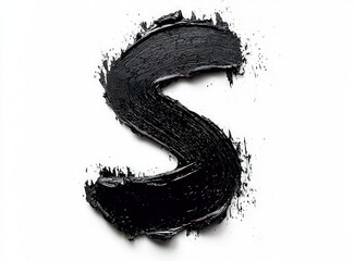Isolated black liquid lipstick forming an S on white background, suited for beauty industry use.