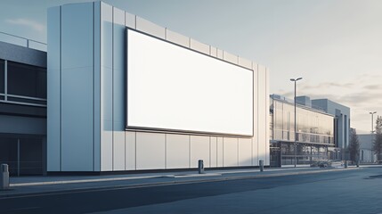 Fototapeta premium Large blank billboard on a building with a glass facade on a city street.