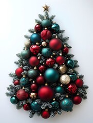 Classic Christmas Tree with Red, Blue, and Gold Ornaments - Festive Holiday Decor Featuring Frosted Branches and a Star Topper