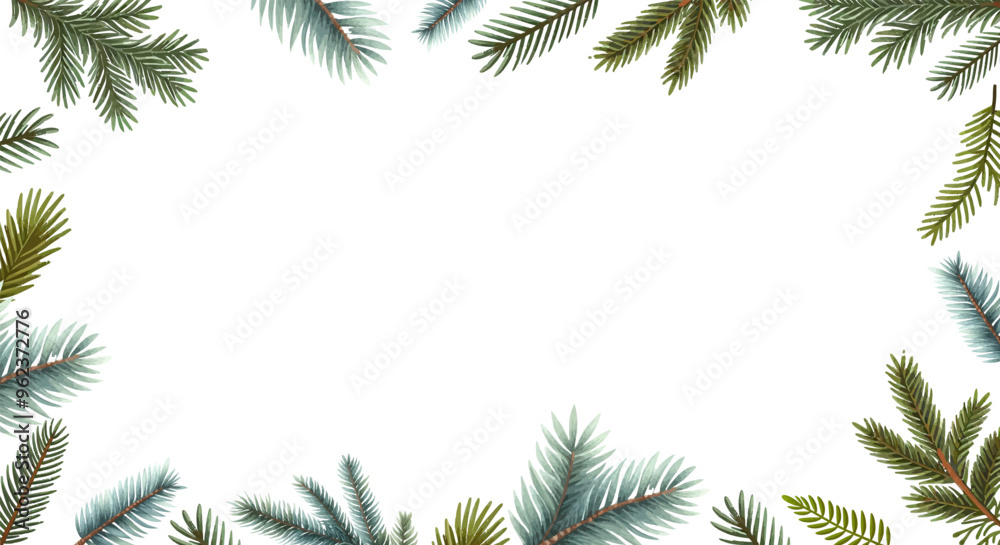 Aufkleber border with pine cone branches vector .christmas tree frame with green pine cone branches isolated o