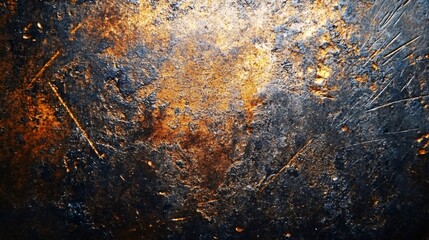 A close-up of a dark, rough surface with gold accents, highlighting the textures and details.