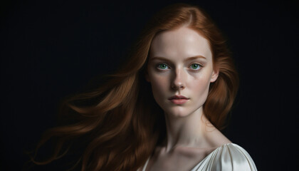 Fototapeta premium Portrait of a Young Woman with Long Red Hair and Green Eyes 